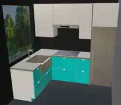 A smallish 2-axis kitchen with some work and landing areas