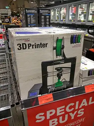 A 3D printer for sale in a supermarket in 2016.