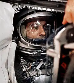Alan Shepard, the second person and the first American to enter space, just prior to launch.