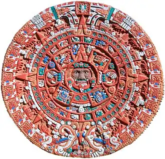 An Aztec calendar.