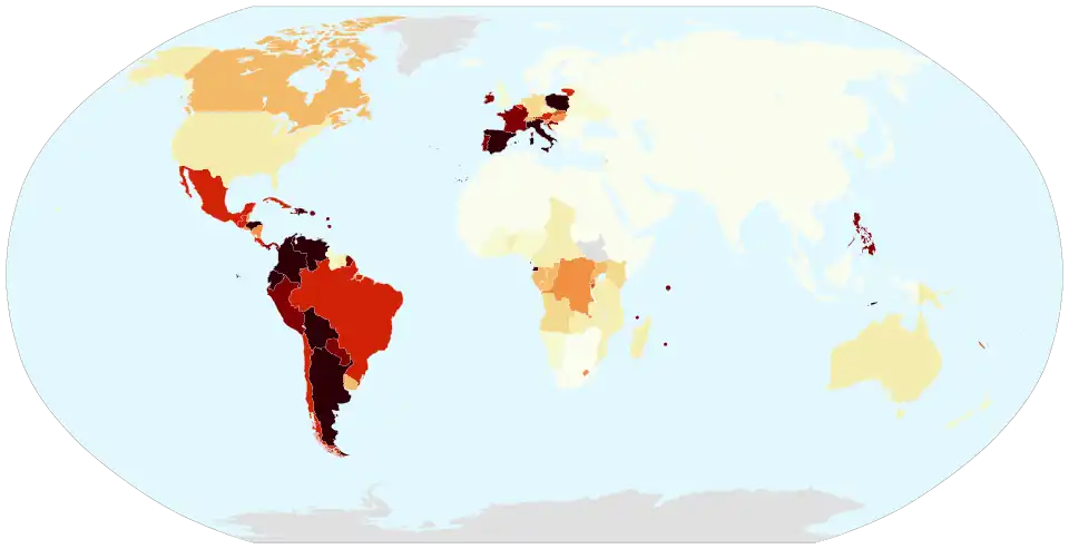 Map of Catholic population around the world