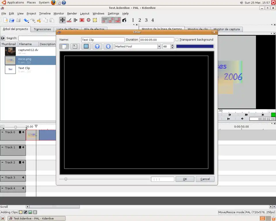 Kdenlive creating a title clip