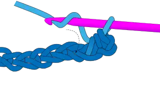 ! Completed half double crochet stitch with setup for next one