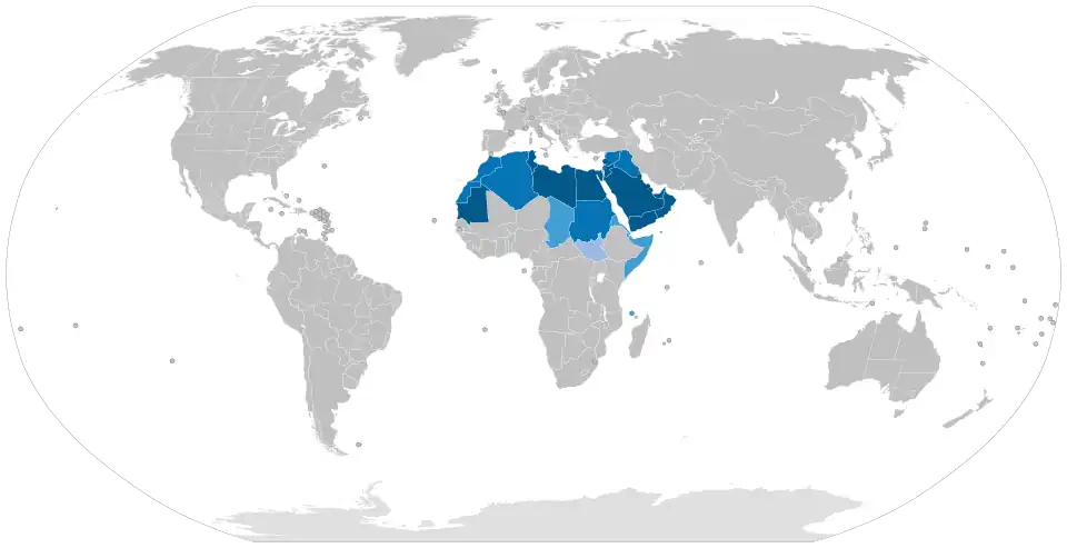 Map of the Arabic language around the world