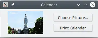 Gambas program for printing a calendar page, running