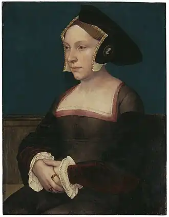 Portrait of an English Lady, ca. 1533–1536 by Hans Holbein der Jüngere in oil and tempera on oak.
