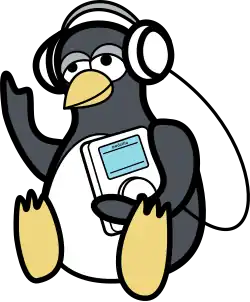Tux listening to music.