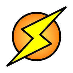 A lightning bolt on a circle, a symbol of the Metroid series.