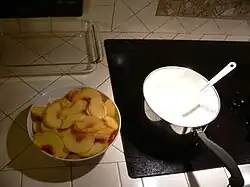 Combine peaches and cornstarch mixture in saucepan