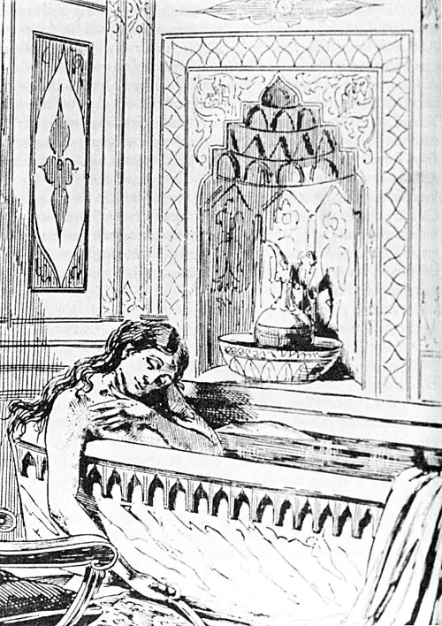 Artist's rendition of the suicide of abortionist Ann Lohman (a.k.a. Madame Restell). From Recollections of a New York Chief of Police by George P. Walling. Scanned from The Wickedest Woman in New York: Madame Restell, the Abortionist by Clifford B