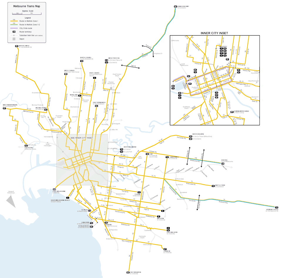 Melbourne trams map
