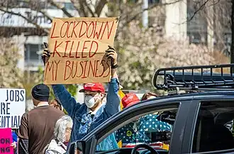 An anti-lockdown protestor in Columbus, Ohio.