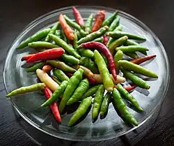 Green and red Thai bird chiles