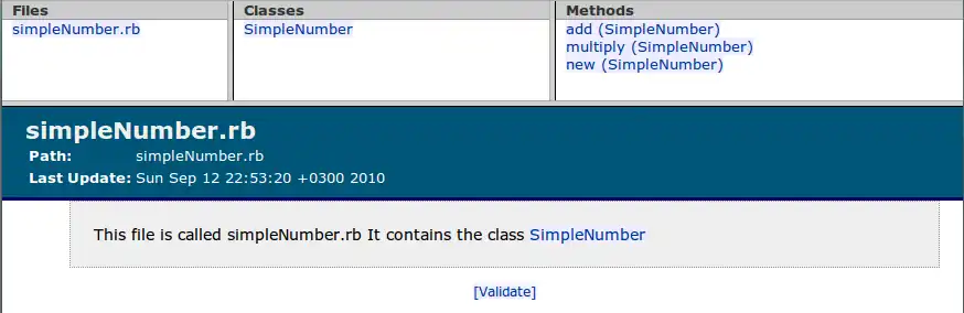 The RubyDoc output from simpleNumber.rb
