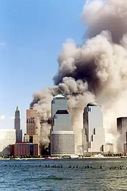 The collapse of the towers released a large cloud of debris on New York City.