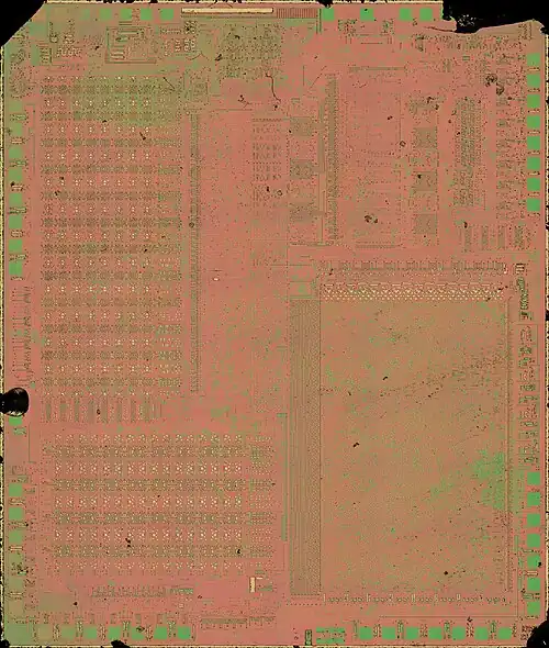 A Sharp SM510 processor die with top metal removed, similar to the one used in the R-Zone.