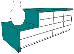 Stepped island The step can be used for either decorative or functional elements.