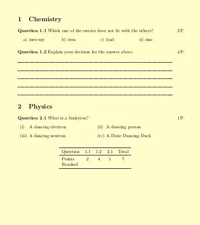 A sample exam sheet