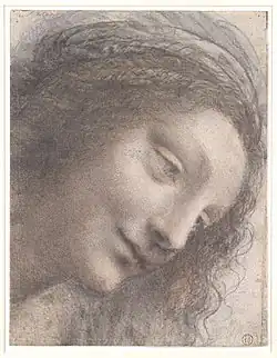 Leonardo Da Vinci's The Head of the Virgin in Three-Quarter View Facing Right