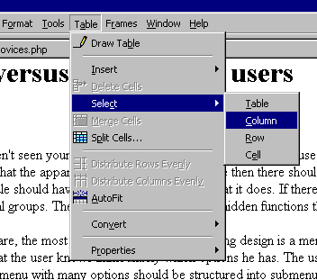 Usability hierarchical drop down menu