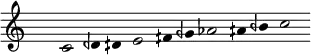 \fixed c' {
\hide Staff.TimeSignature
\hide Staff.Stem
\hide Staff.Beam
\hide Score.BarNumber
\accidentalStyle modern
\cadenzaOn
c2 dqf4 dqs e2 fqs4 gqf af2 aqs4 bqf c'2
}