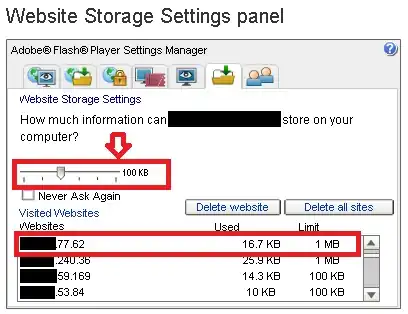 Screenshot from Adobe storage settings