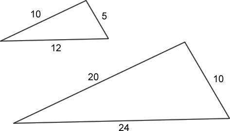 (Two similar triangles, with side lengths written in)